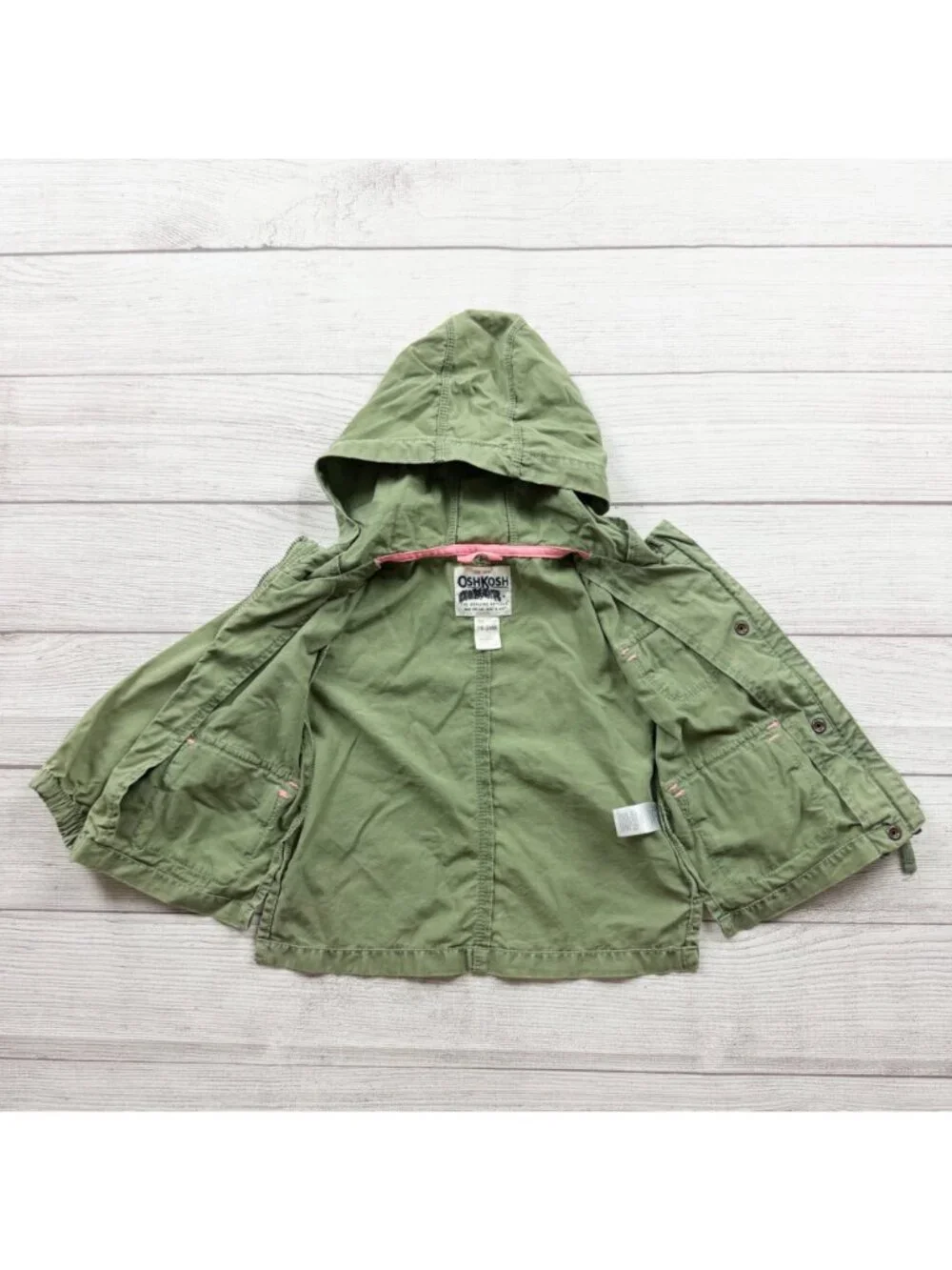 OshKosh Bgosh Green Hooded Jacket Pockets Toddler 18-24 Months